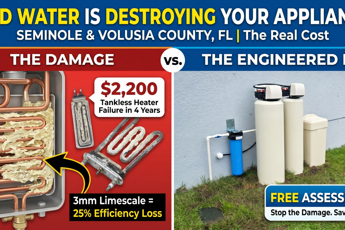 Comparison of limescale damage in a tankless water heater vs. teatment system in Seminole County, Florida