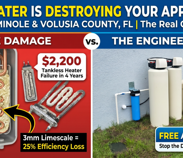 Comparison of limescale damage in a tankless water heater vs. teatment system in Seminole County, Florida